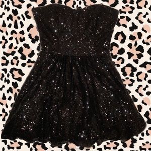 black sequin strapless dress
